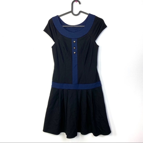 Decode 1.8 Drop Waist off shoulder Pleated Dress Size 2 In Black/Blue - Picture 1 of 8